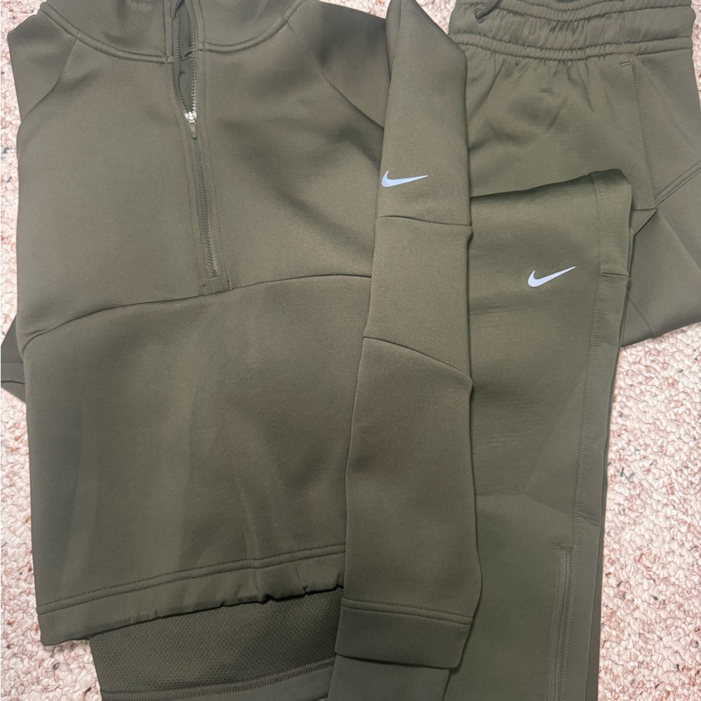 Nike Dri Fit Women's Olive Green Sweatshirt & Hoodie Set